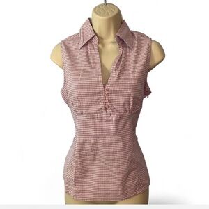 Gingham plaid purple white Sleeveless Collared babydoll retro cotton blouse M
